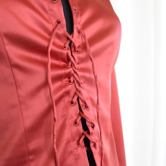 Vintage Y2K Le Chateau Cherry Red Satin Corset Blouse Sz XS - Picture 5 of 7